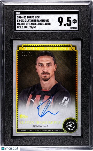 2024 Topps Uefa Club Competitions Zlatan Ibrahimovic #EX-ZI2 Marks Of Excellence Autograph Gold Foil SGC 9.5
