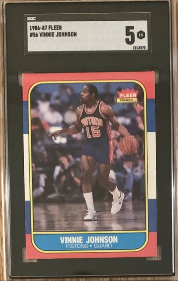 1986-87 Fleer Basketball Card #56 - Vinnie Johnson - Graded SGC 5 EX  Microwave!