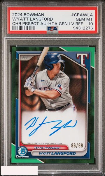 2024 BOWMAN CHROME PROSPECT AUTO WYATT LANGFORD HTA GREEN LAVA OF 99 RC PSA 10