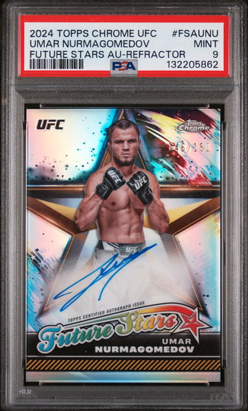 2024 Topps Chrome UFC Future Stars Autographs Future Stars Au-Refractor Umar Nurmagomedov #FSAUNU /150 PSA 9