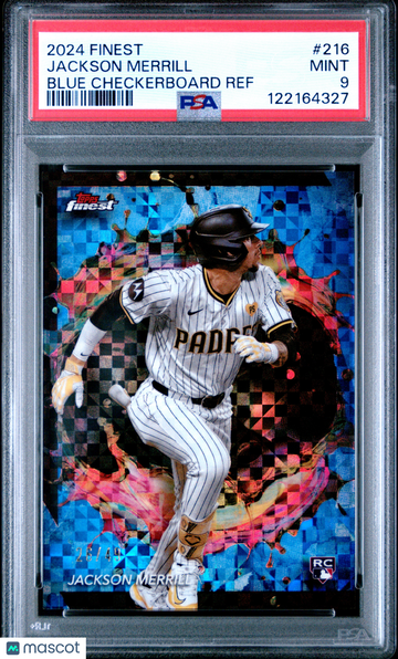 2024 Topps Finest Jackson Merrill #216 Blue Checkerboard Ref /49 PSA 9