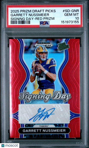 2025 Panini Prizm Draft Picks Signing Day Garrett Nussmeier #SD-GNR Red PSA 10