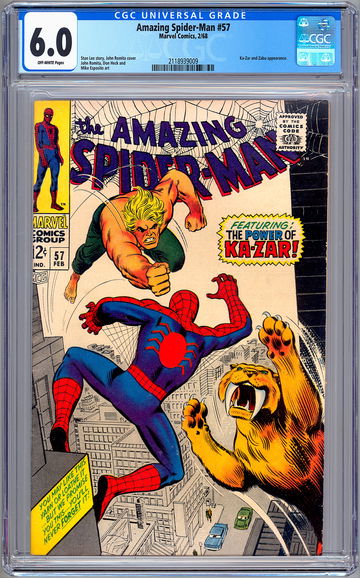 AMAZING SPIDER-MAN #57 CGC 6.0 STAN LEE STORY JOHN ROMITA ART KA-ZAR & ZABU 1968