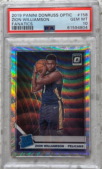 Zion Williamson 2019 Donruss Optic Fanatics Silver Wave #158 Rookie RC PSA 10 Pelicans