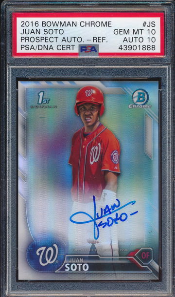 2016 Bowman Chrome Prospect Juan Soto Refractor RC AUTO PSA 10/10