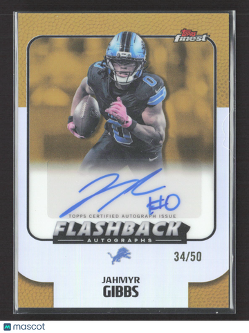 2025 Topps Finest Flashback Autographs FBA-JG 34/50 Auto Jahmyr Gibbs Detroit Lions Football Card