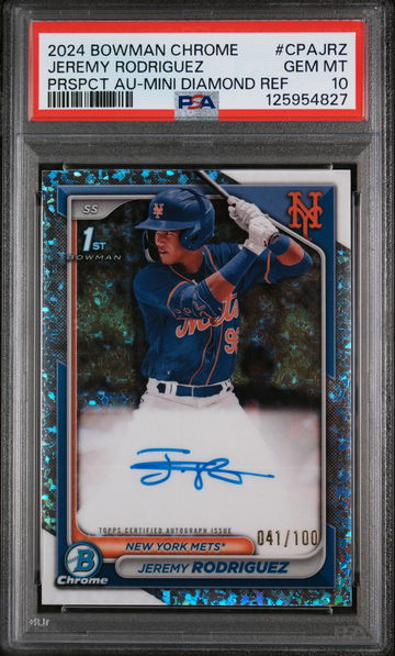 2024 Bowman Chrome Prospect Autographs Prspct Au-Mini Diamond Ref Jermy Rodriguez #CPAJRZ /100 PSA 10