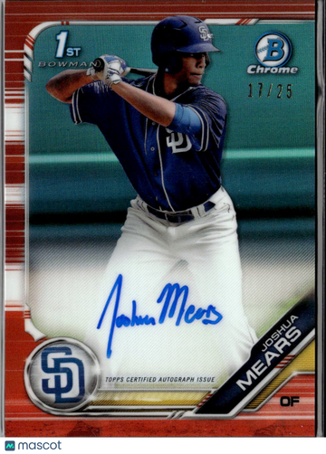 2019 Topps Bowman Chrome Joshua Mears #CDA-JM Red Refractor /25 1st Bowman