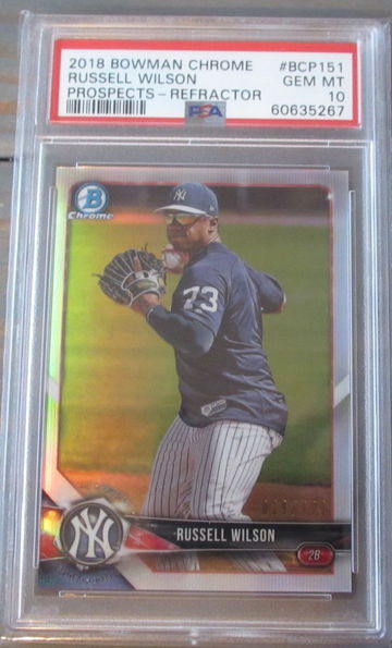 Russell Wilson Baseball 2018 Bowman Chrome Prospects Refractor #/499 PSA 10 Yankees