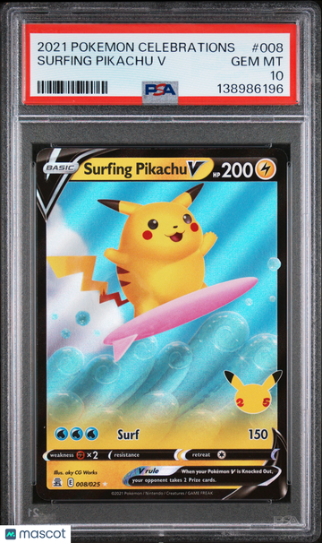 2021 Pokemon Celebrations Surfing Pikachu V #008 PSA 10