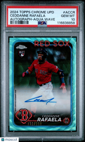 2024 Topps Chrome Update Chrome Baseball Update Series Autographs Ceddanne Rafaela #ACCR Aqua Wave /199 PSA 10