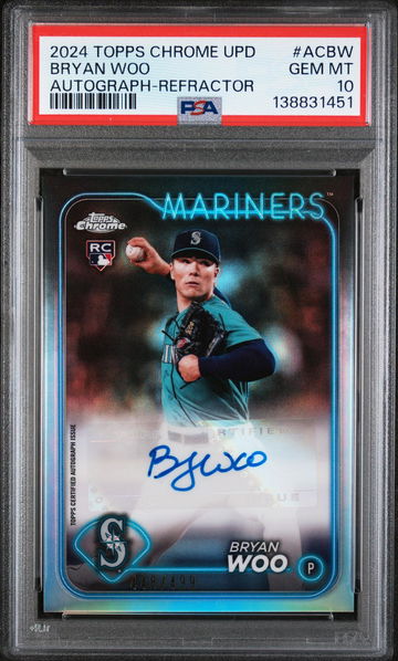 2024 Topps Chrome Update Autographs Refractor Bryan Woo #AC-BW /499 PSA 10
