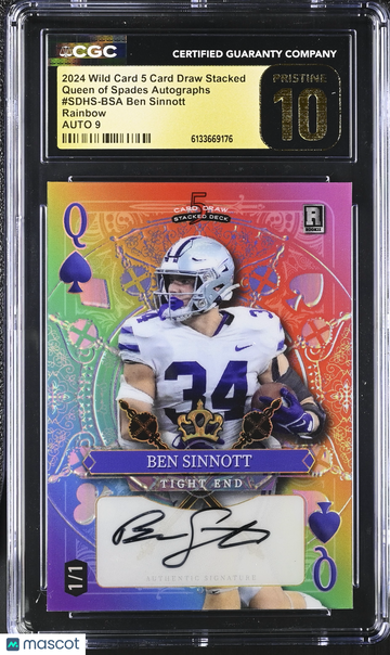 2024 Wild Card 5 Card Draw Stacked Ben Sinnott #SDHS-BSA Rainbow /1 Queen of Spades Autographs CGC 10 Auto 9