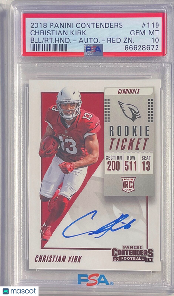 2018 Panini Contenders Christian Kirk #119 Autograph Red Zone PSA 10