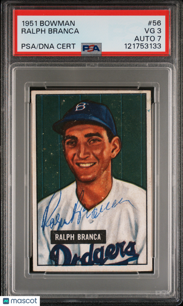 1951 Bowman Ralph Branca #56 PSA 3 Auto 7