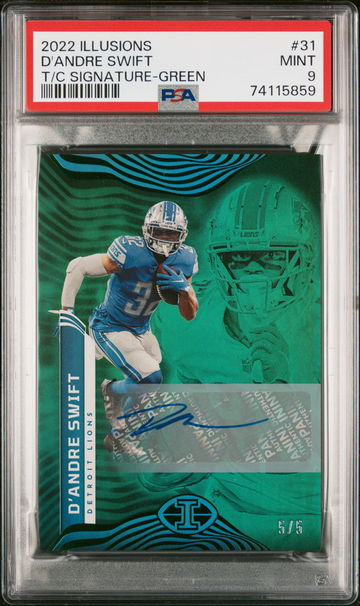 2022 Panini Illusions T/C Signature-Green D'Andre Swift #31 5/5 PSA 9