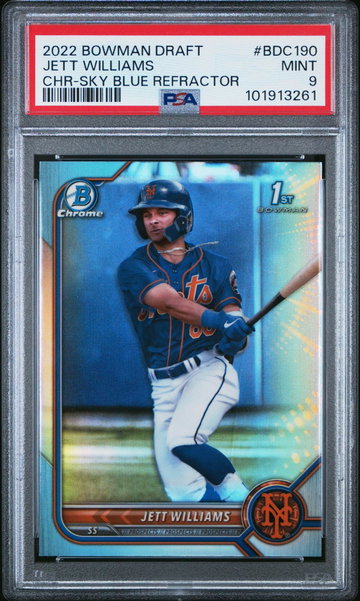 2022 Bowman Draft Sky Blue Refractor Jett Williams #BDC-190 PSA 9