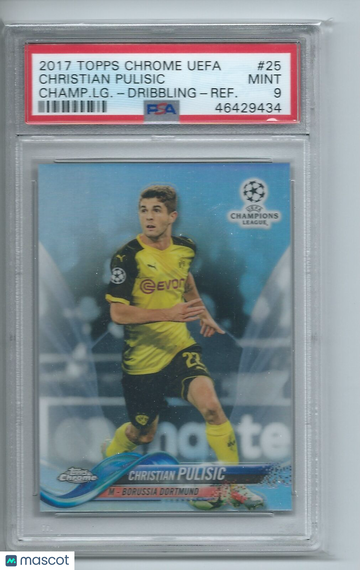 2017 Topps Chrome UEFA Champions League Christian Pulisic #25 Dribbling Refractor PSA 9