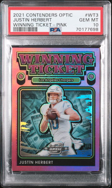 2021 Contenders Optic Justin Herbert Winning Ticket Pink /75 PSA 10