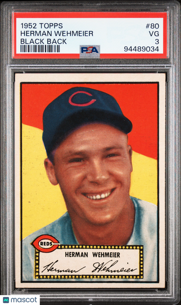 1952 Topps Herman Wehmeier #80 Black Back PSA 3