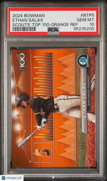 2024 Bowman Bowman Scouts' Top 100 Ethan Salas #BTP5 Orange Ref PSA 10