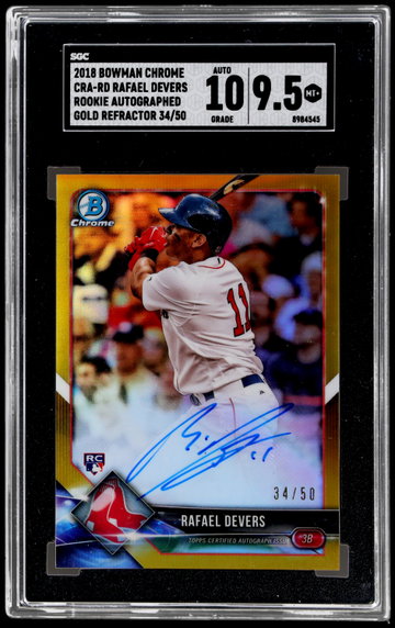 2018 Bowman Chrome Rafael Devers Rookie Autograph Gold Refractor SGC 9.5 RC AUTO