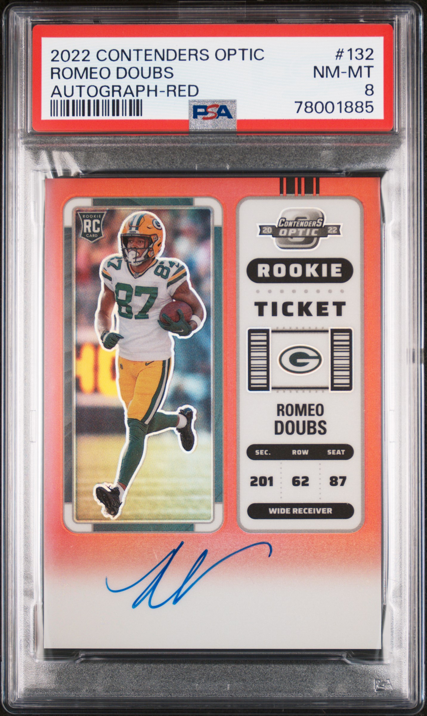 2020 Panini Contenders Optic Romeo Doubs Auto /149 #132 RED PSA 8 Rookie RC