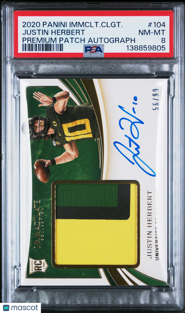 2020 Panini Immaculate Collegiate Justin Herbert #104 Premium Patch Autograph /95 PSA 8