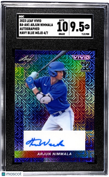2023 Leaf Vivid Arjun Nimmala #BA-AN1 Autograph Navy Blue Mojo SGC 9.5 Auto 10