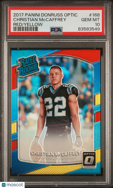 2017 Donruss Optic Rated Rookie Christian McCaffrey #168 Red Yellow PSA 10
