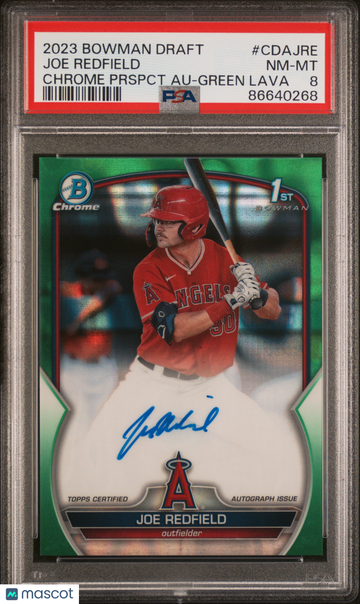 2023 Bowman Draft Chrome Prospect Autograph Joe Redfield #CDAJRE Chrome Prspct Au Green Lava PSA 8