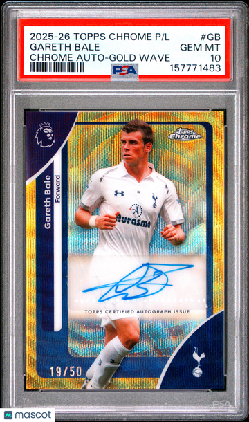2025-2026 Topps Chrome Premier League Chrome Autographs Gareth Bale #GB Gold Wave /50 Auto PSA 10