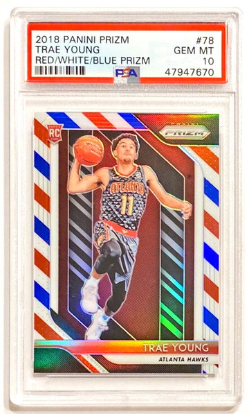 2018-19 Panini Prizm Trae Young #78 Red White & Blue Rookie PSA 10