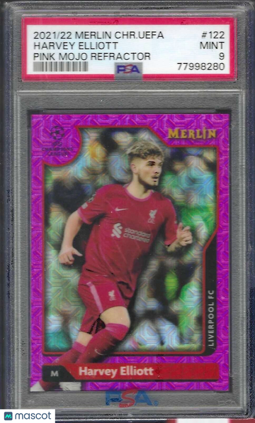 2021-2022 Topps Merlin Chrome UEFA League Harvey Elliott #122 Pink Mojo Refractor PSA 10