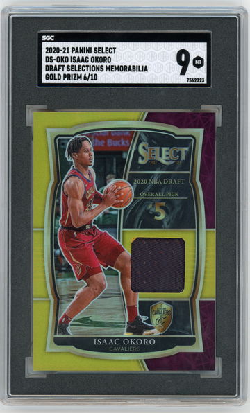 2020-21 Isaac Okoro Panini Select Gold Prizm Draft Selections Memorabilia Rookie RC #'d 6/10 SGC 9 MINT Cleveland Cavs