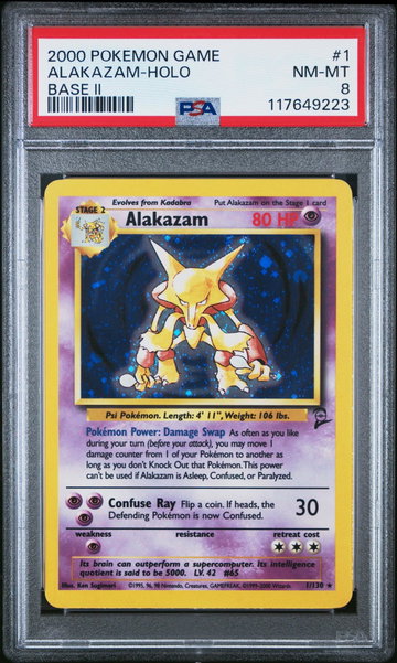 2000 Pokemon Base Set 2 Holo Alakazam #1 PSA 8