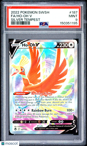 2022 Pokemon Sword & Shield Silver Tempest Ho-Oh V Silver Tempest Fa PSA 9 #187
