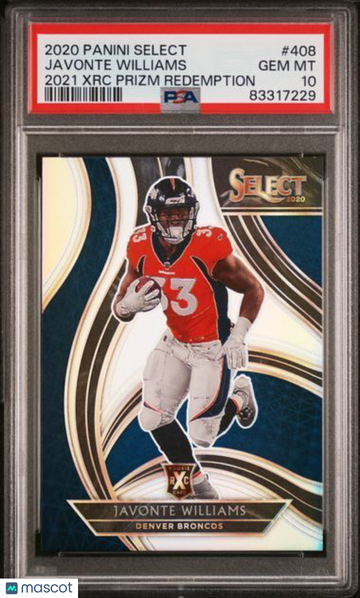 2020 Panini Select 2021 XRC Prizm Redemption Javonte Williams #408 PSA 10