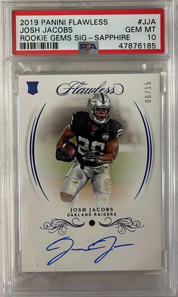 2019 Panini Flawless Josh Jacobs Rookie Gems Sig-Sapphire PSA 10