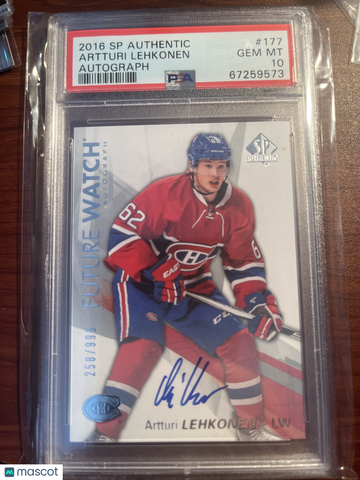 2016-17 SP Authentic Artturi Lehkonen #177 Autograph /999 Rookie PSA 10