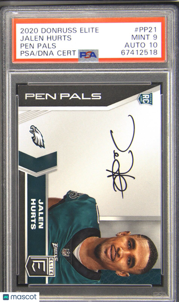 2020 Donruss Elite Pen Pals #PP21 Jalen Hurts Autograph Autograde 10 PSA DNA 9