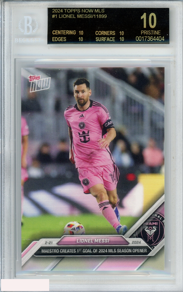 2024 TOPPS NOW MLS LIONEL MESSI #1 INTER MIAMI ONE OF 11899 BGS 10 BLACK LABEL