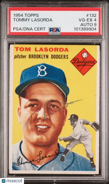 1954 Topps Tom Lasorda #132 PSA 4 Auto 9