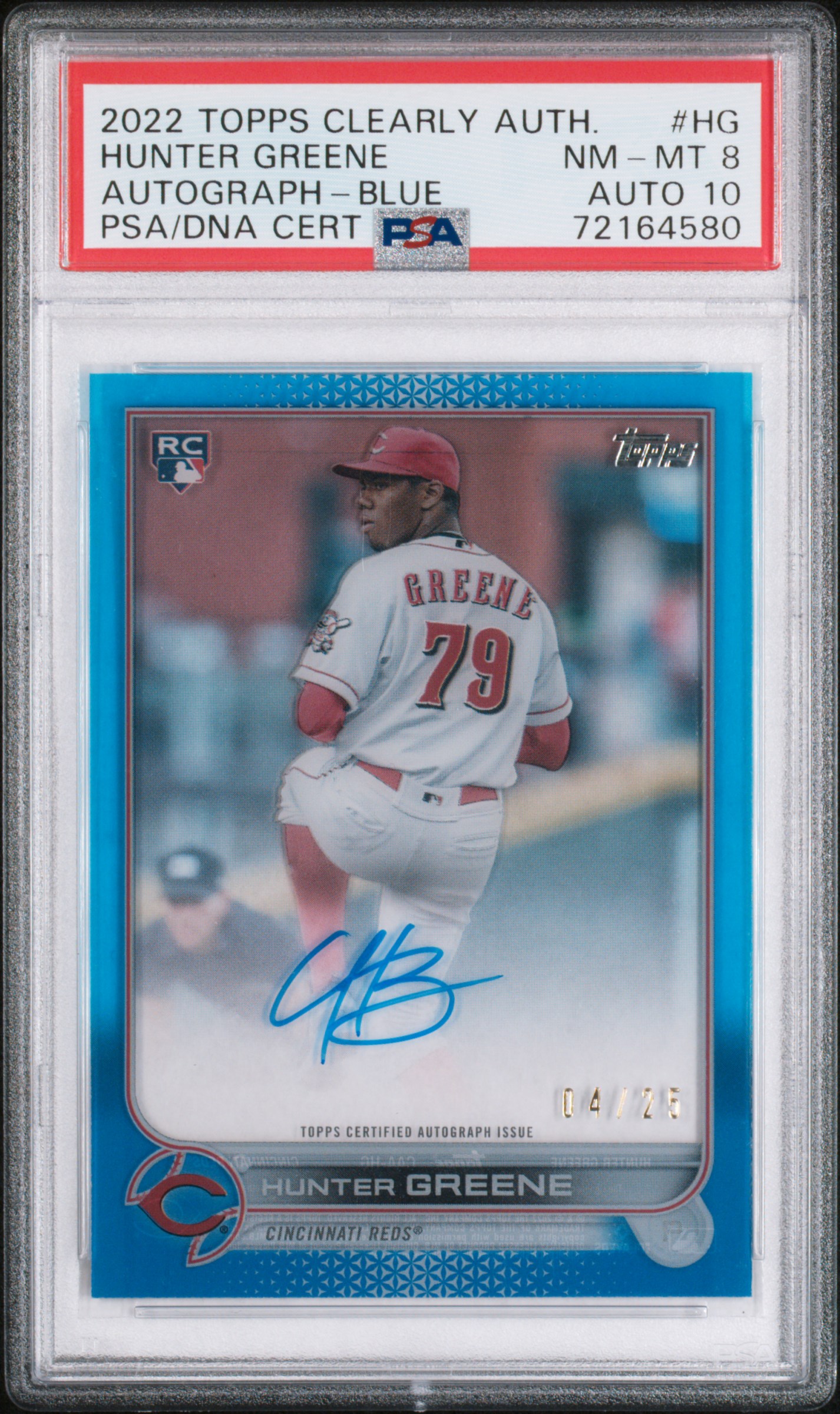 2022 Topps Clearly Authentic Autographs  Hunter Greene #HG BLUE PSA 8