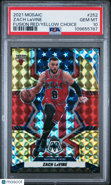 2021 Panini Mosaic Zach Lavine #252 Fusion Red Yellow Choice PSA 10