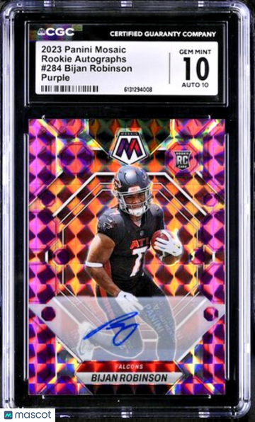 Graded 2023 Panini Mosaic Bijan Robinson #284 Purple Parallel RC Auto CGC 10 Falcons