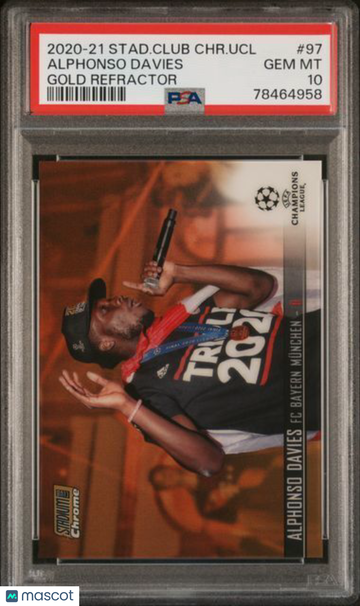 2020 Stadium Club Chrome UEFA Champions League Alphonso Davies #97 Gold Refractor PSA 10