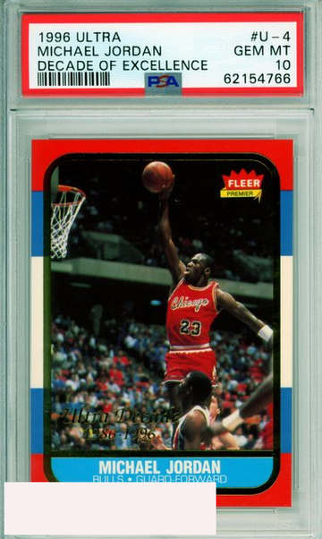 1996 ULTRA MICHAEL JORDAN #U-4 DECADE OF EXCELLENCE HOF BULLS PSA 10 GEM MT