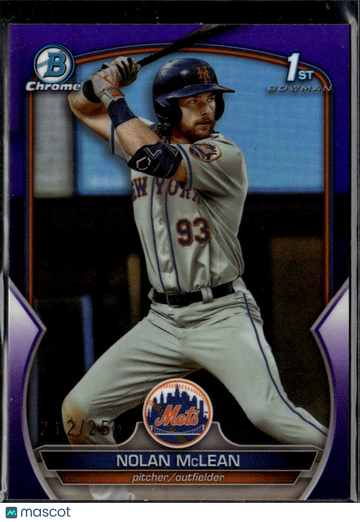 Nolan McLean 2023 Bowman Chrome Draft 1st Bowman Purple Refractor New York Mets
