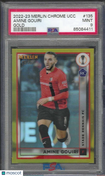 2022-23 Topps Merlin Chrome UEFA Club Competitions Amine Gouiri #135 Gold Refractor PSA 9